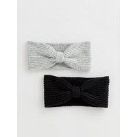 New Look Pack Of 2 Black And Grey Knotted Bow Headbands