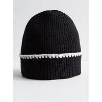 New Look Contrast Whipstitch Trim Beanie - Black