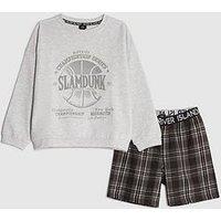 River Island Older Boys Slam Dunk Sweat Check Set - Grey