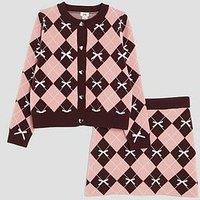 River Island Older Girls Bow Argyle Print Cardigan Set - Pink