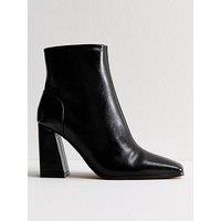 New Look Faux Leather Square Toe Ankle Boots - Black