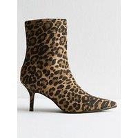 New Look Stiletto Point Hi-Sock Ankle Boot - Leopard Print