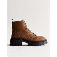 New Look Faux Leather Lace Up Ankle Boots - Beige