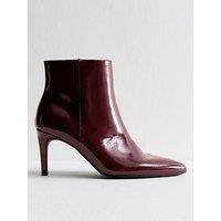 New Look Dark Burgundy Faux Patent Leather Point Toe Ankle Boots