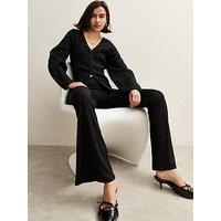 New Look Ribbed Jersey Flared Trousers - Black
