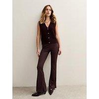 New Look Ribbed Jersey Flared Trousers - Dark Red