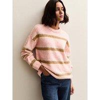 New Look Grey Striped Brushed Crew Neck Jumper
