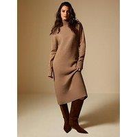 New Look Mink High Neck Back Slit Midi Jumper Dress