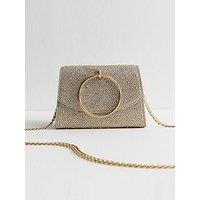 New Look Gold Diamante Embellished Ring Detail Clutch