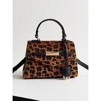 New Look Brown Textured Leopard Print Top Handle Bag
