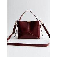 New Look Dark Burgundy High Shine Panelled Bucket Bag