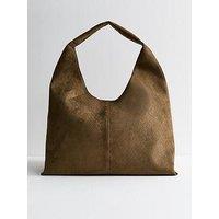 New Look Faux Suede Woven Effect Slouch Shoulder Bag - Green