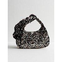 New Look Brown Sequinned Bow Appliqued Hand Bag