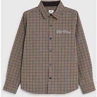 River Island Mini Boys Button Check Trim T-Shirt - Beige