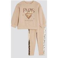 River Island Mini Girls Croissant Sweatshirt Set - Beige