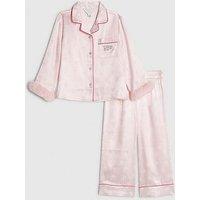 River Island Mini Girls Fur Cuff Satin Pyjamas - Pink