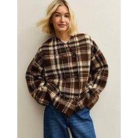 New Look Check Double Breasted Knitted Cardigan - Brown