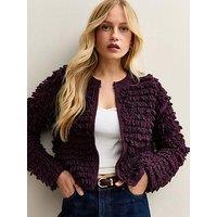 New Look Textured Weave Knit Long Sleeve Cardigan - Purple