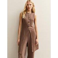 New Look Brown Soft Touch Longline Button Up Waistcoat