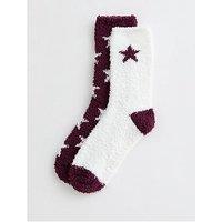 New Look Dark Burgundy Pack Of 2 Star Pattern Textured Socks