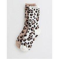 New Look Brown Pack Of 2 Leopard Print Textured Socks