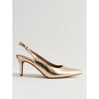 New Look Faux Leather Pointed Slingback Stiletto Heel Court Shoes - Gold
