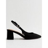 New Look Faux Suede Block Heel Slingback Sandals - Black