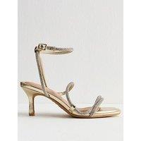 New Look Wide Fit Gold Diamant&Eacute; Embellished Strappy Sandals