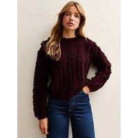 New Look Fringed Knit Jumper - Burgundy