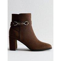 New Look Faux Suede Snaffle Detail Ankle Boots - Brown