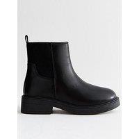 New Look Wide Fit Black Faux Leather Chunky Sole Chelsea Ankle Boots
