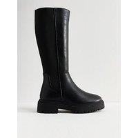 New Look Wide Fit Faux Leather Knee High Boots - Black