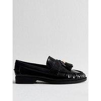 New Look Wide Fit Black Patent Faux Leather Tassel Detail Loafers