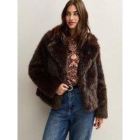 New Look Faux Fur Coat - Dark Brown