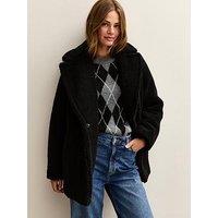 New Look Collared Long Sleeve Borg Coat - Black
