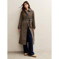 New Look Checked Belted Longline Coat - Brown