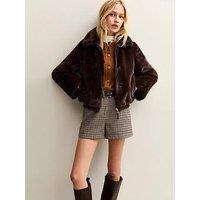 New Look Faux Fur Bomber Jacket - Dark Brown