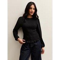 New Look Black Shirred Long Sleeve Top