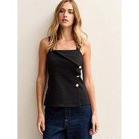 New Look Jersey Square Neck Neck Gold Button Top - Black