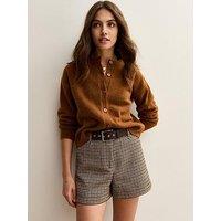 New Look Houndstooth Check Belted Shorts - Brown