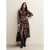 New Look Leopard Print Long Sleeve Shirt Dress - Print