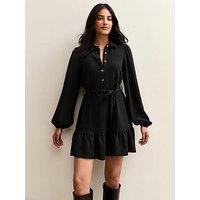 New Look Belted Long Sleeve Mini Dress - Black