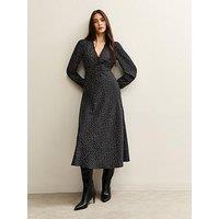 New Look Spot Print Lace Trimmed Midi Dress - Black