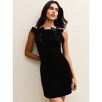 New Look Black Velvet Bow Applique Shift Mini Dress
