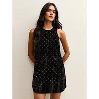 New Look Black Diamante Embellished Velvet Mini Dress