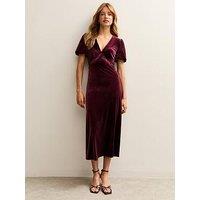 New Look Burgundy Velvet Lace Insert Midi Dress