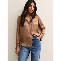 New Look Light Brown Satin Long Sleeve Shirt