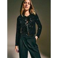 New Look Velvet Sequin Embellished Tie Front Cardigan - Black