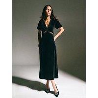 New Look Black Velvet Lace Insert Midi Dress