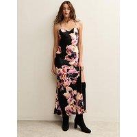 New Look Black Floral Print Low Back Midi Dress
